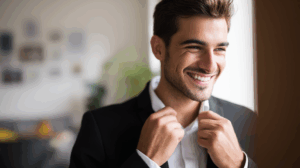 Young professional getting ready for work