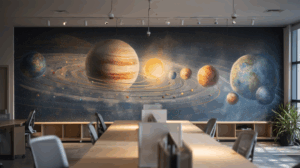 a picture of solar system displayed in an office
