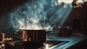 a water boiling at 100 degrees in the kitchen