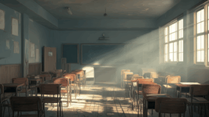 an empty classroom at 9 am