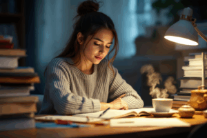 a girl studying for three hours