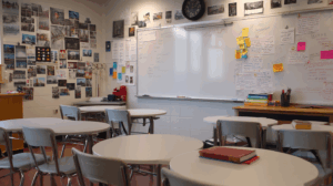 A grammar english lesson classroom with a whiteboard