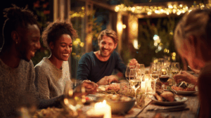 A group of friends sitting around a dinner table