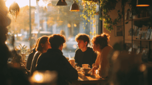 A group of friends sitting at a cafe