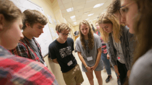 A group of students role-playing a scenario