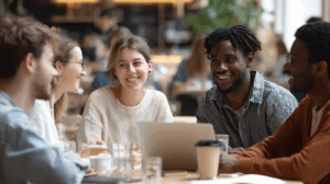 A group of friends having a casual conversation
