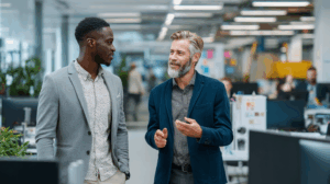 A manager talking to an employee