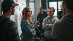 A marketing team brainstorming ideas for the upcoming product launch.