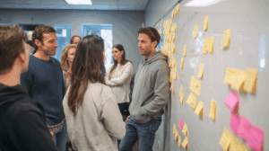 A marketing team brainstorming ideas for the upcoming product launch.