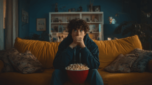 A person asking a friend about a recent movie they watched