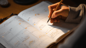 A person carefully planning their week