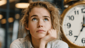A person looking thoughtfully at a timeline