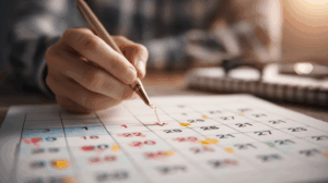 A person marking a calendar with important dates
