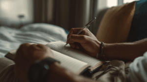 A person practicing their future plans by writing in a journal
