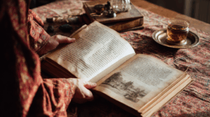 A person reading a historical novel