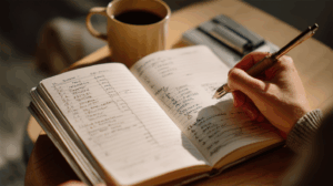 A person crossing off completed tasks on a to-do list