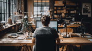 A person sitting at a desk