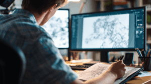 A person sitting at a desk, working on a new project, demonstrating their newfound skills.