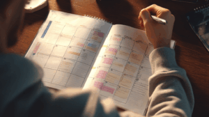 A person sorting through their calendar