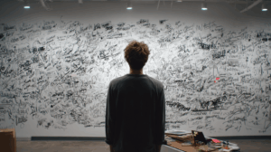 A person standing in front of a whiteboard