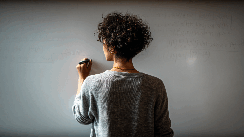 A person standing in front of a whiteboard