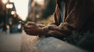 A person texting a friend