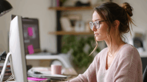 A person sitting at a desk, watching an educational video on YouTube