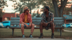 Two friends having a conversation