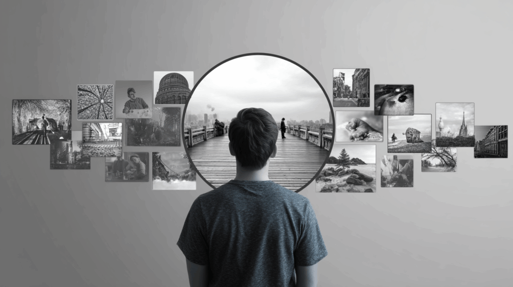 a person reflecting on different life experiences and changes
