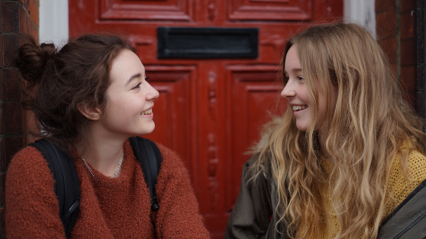 two friends chatting, one asking about life experiences