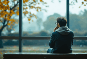 A person sitting alone on a bench