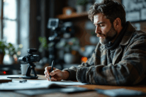 A writer brainstorming story ideas