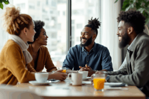 A diverse group of people sitting around a table