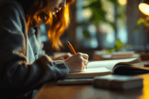 a student writing a diary