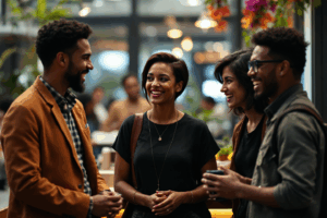 A group of people engaged in a lively conversation