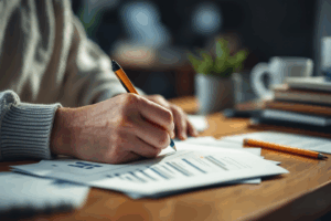 A self-motivated learner creating a study plan at home