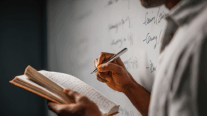 A person is holding a grammar book