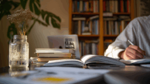 a person studying in his office at home