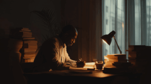 a person studying in his office at home