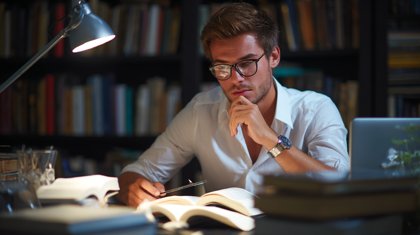 a professional young man studying