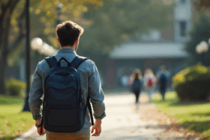 college student walking in their school campus walking towards their classroom