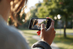 A lifestyle influencer filming casual snippets of their day on a smartphone