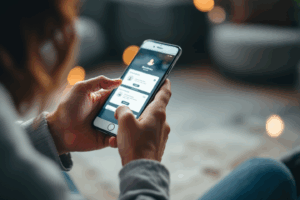 a person using a smartphone, browsing mindfulness apps