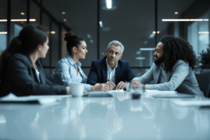 A group of professionals sitting around a conference table