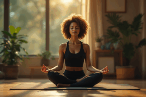 a person practicing mindfulness meditation in a quiet, calm space