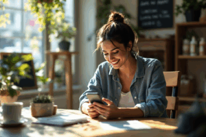 A small business owner creating a Story announcing a limited-time discount with bold text and countdown timer stickers.
