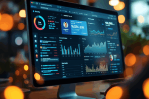 A marketer monitoring Facebook Pixel and SDK data on a dashboard, showing user interactions from connected websites and apps.