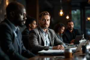 A team of business professionals in a conference room