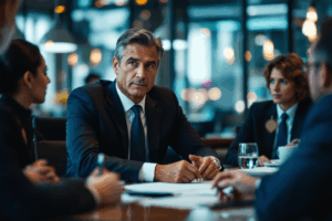A formal business setting with a CEO
