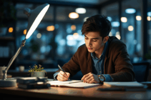 a student studying for an exam